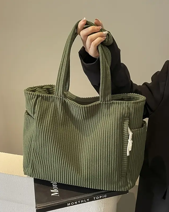 Valentina | Ribbed tote bag with drawstring detail