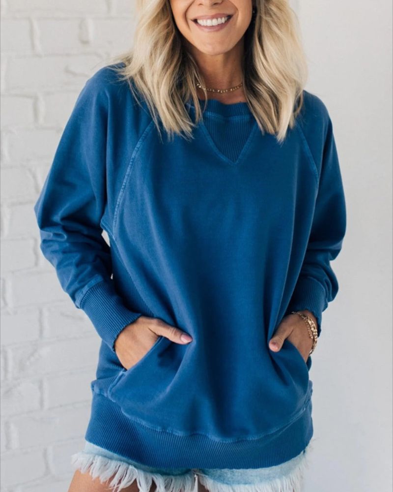 Viola - Ribbed Accent Pocketed Pullover