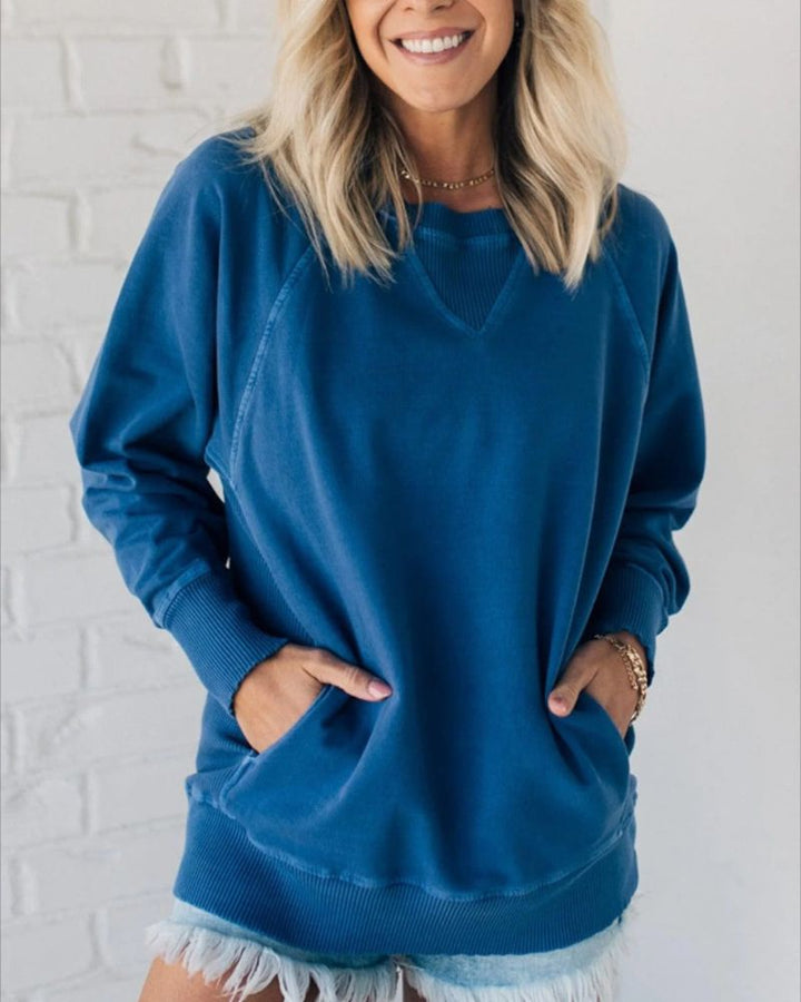 Viola - Ribbed Accent Pocketed Pullover