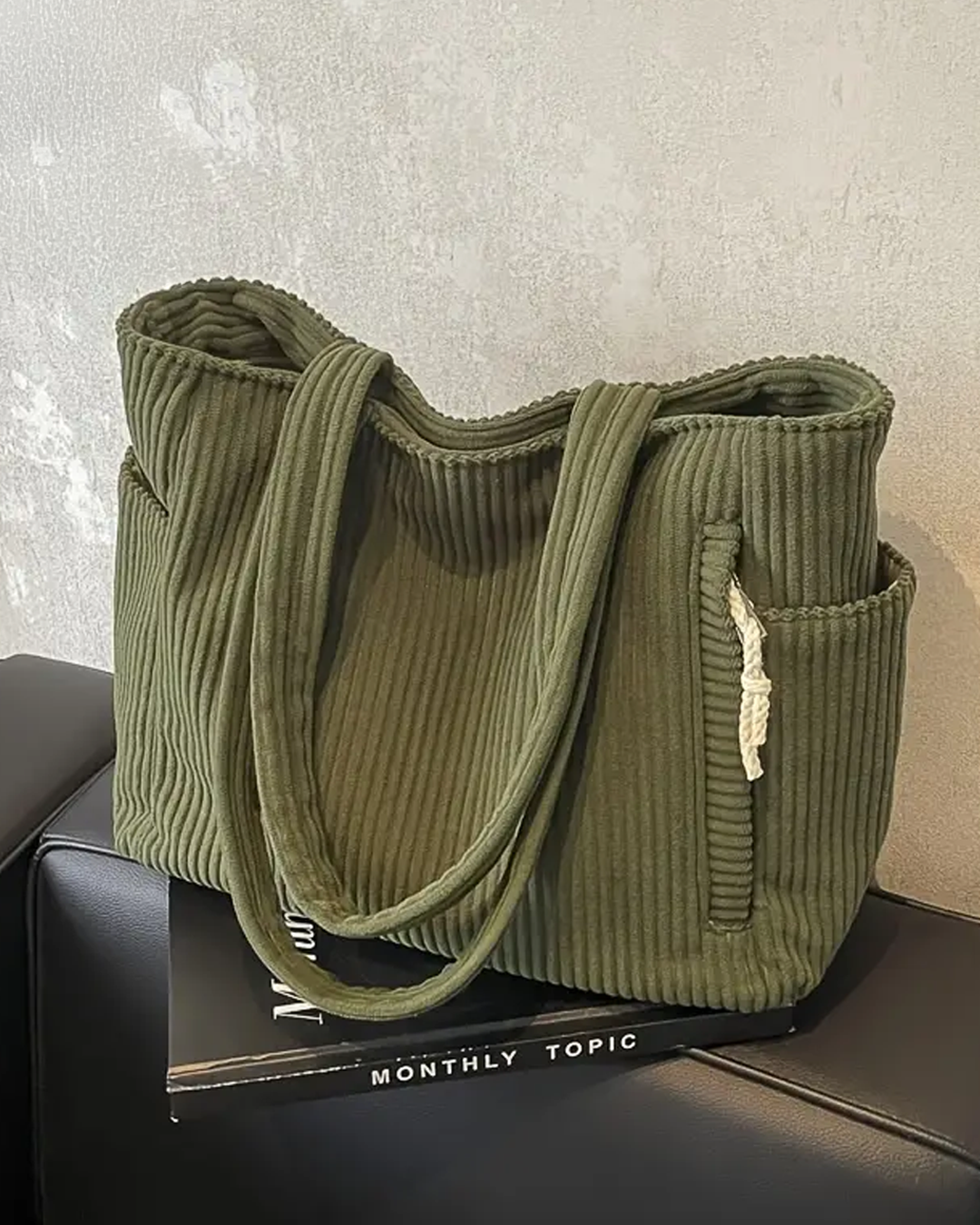 Valentina | Ribbed tote bag with drawstring detail