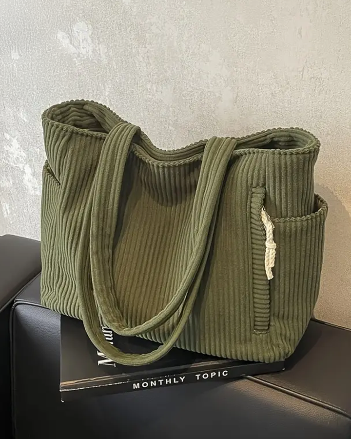 Valentina | Ribbed tote bag with drawstring detail