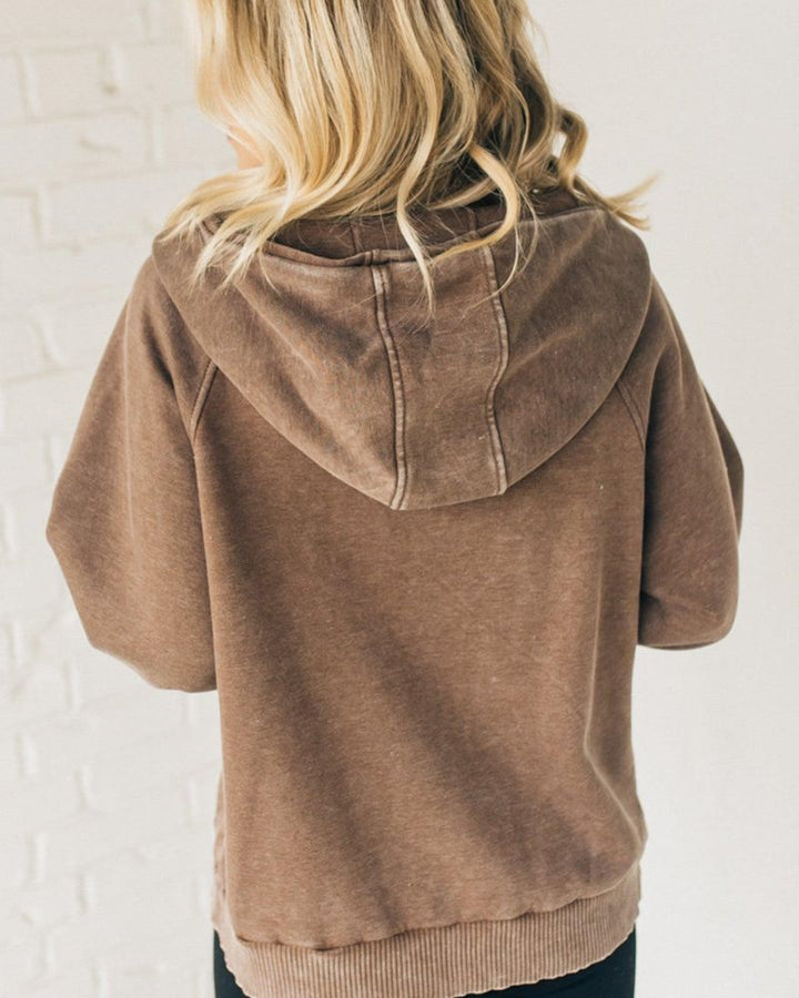 Nalas - Zip Henley Acid Wash Fleece Hoodie